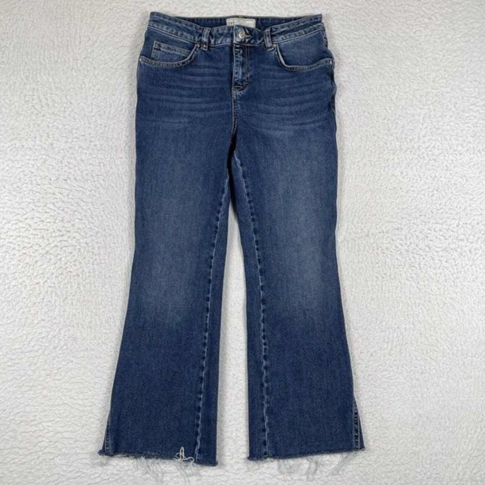 Free People Flare Jeans Womens 29 Blue Denim Mid Rise Raw Hem Casual Boho Retro